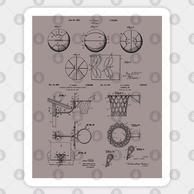 Basketball Lovers Gift - Patent Blueprints Sticker by MadebyDesign